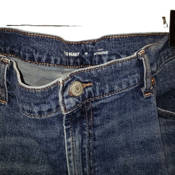 Old Navy Mid-Rise Boyfriend Womens Jeans Size 16 Blue Denim Raw Hem Pre-Owned - Picture 6 of 8